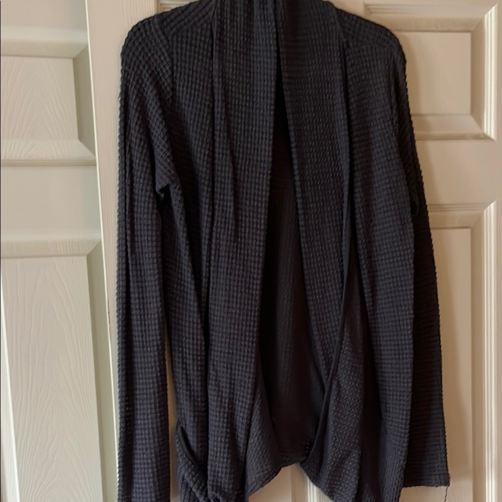 Black Textured Waffle Knit Open Cardigan